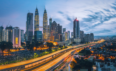 Cityscape of kuala lumpur city skyline at sunrise in malaysia