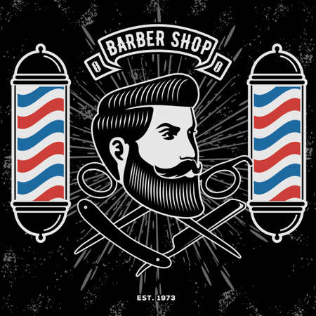 Barber shop vintage label, badge, or emblem. Vector illustration. - 122200949