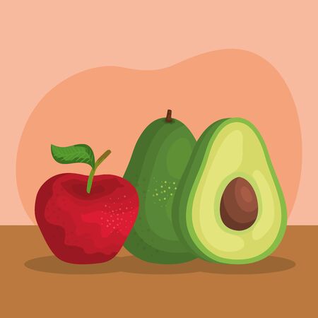 delicious apple with avocado fruits nutritions to healthy food, vector illustration