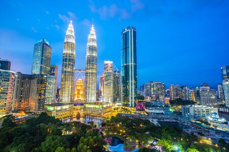 Beautiful architecture building exterior city in kuala lumpur skyline at night