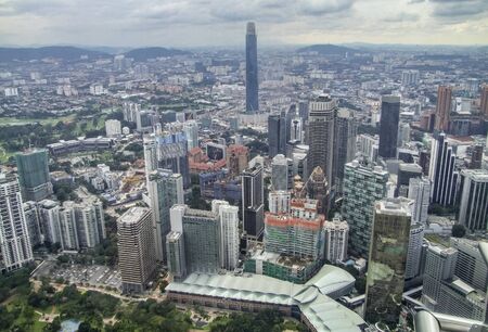 High angle aerial view around kuala lumpur city centre in malaysia