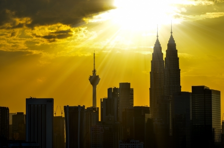 Dramatic scenery sunset of the city center at kuala lumpur malaysia asia