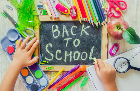 School items its time to go to school selective focus Stock Photo