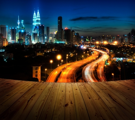 Wood textured backgrounds in a room balcony view kuala lumpur is the capital city of malaysia