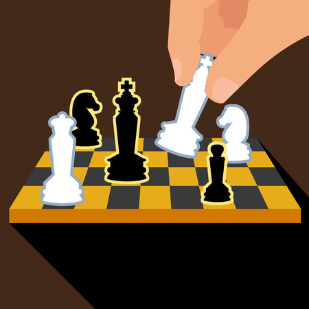 Business strategy with chess figures of chess. Isolated on brown background. 