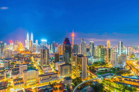 Downtown kuala lumpur skyline at twilight in malaysia