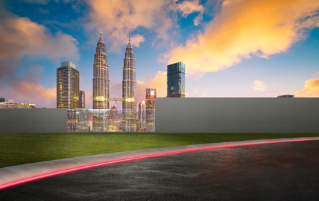 Empty side view balcony with kuala lumpur city skyline night scene