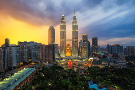 Malaysia cityscape with golden light of sunset from the hotal and bar roof top