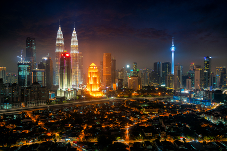 Cityscape of kuala lumpur panorama at night panoramic image of skyscraper at kuala lumpur malaysia skyline at dusk Stock Photo