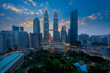 Cityscape of kuala lumpur panorama at twilight panoramic image of skyscraper at kuala lumpur malaysia skyline at sunset