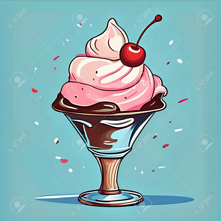 Ice cream. Ice cream hand-drawn comic illustration. Vector doodle style cartoon illustration