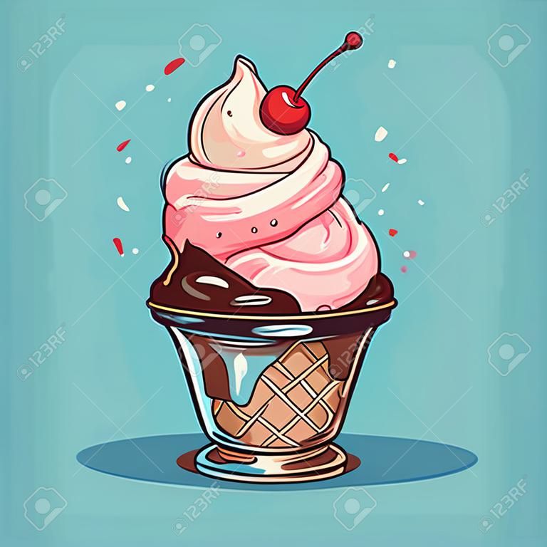 Ice cream. Ice cream hand-drawn comic illustration. Vector doodle style cartoon illustration