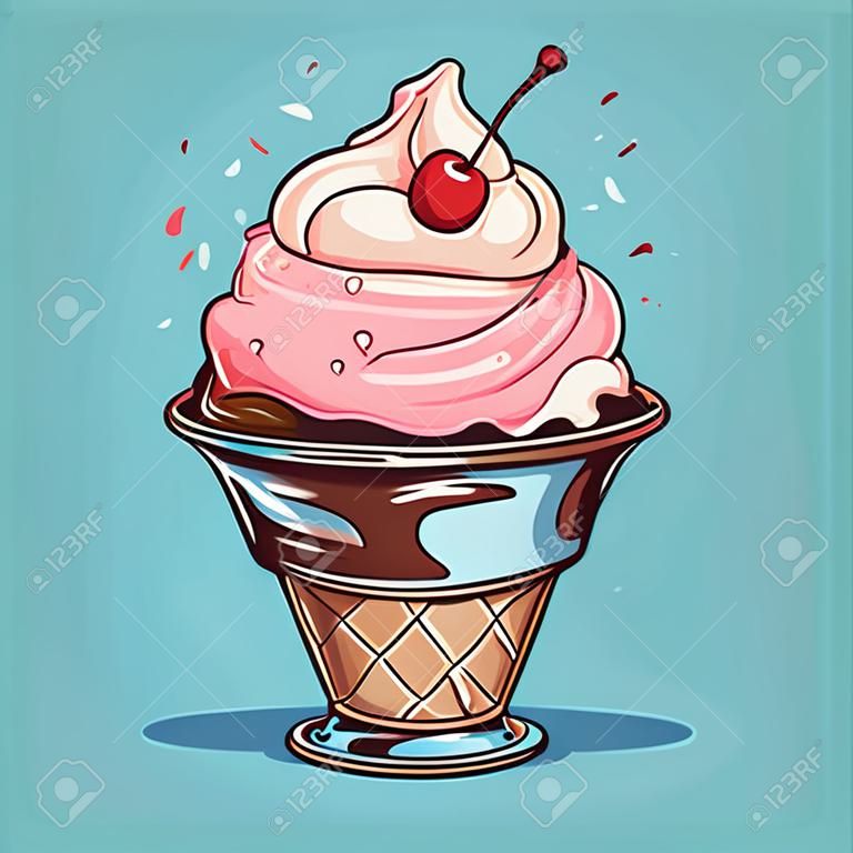 Ice cream. Ice cream hand-drawn comic illustration. Vector doodle style cartoon illustration