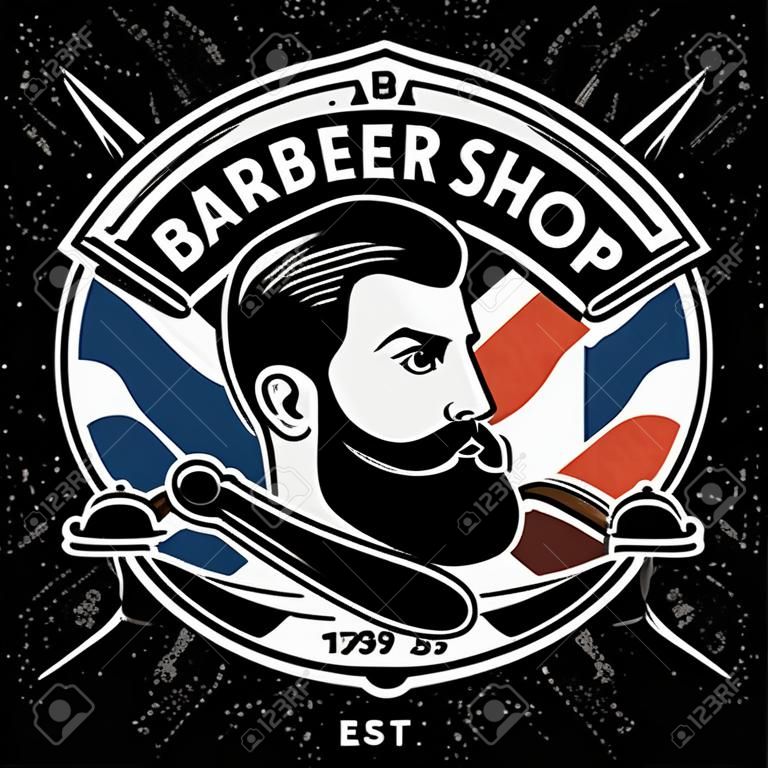 Barber shop vintage label, badge, or emblem. Vector illustration.