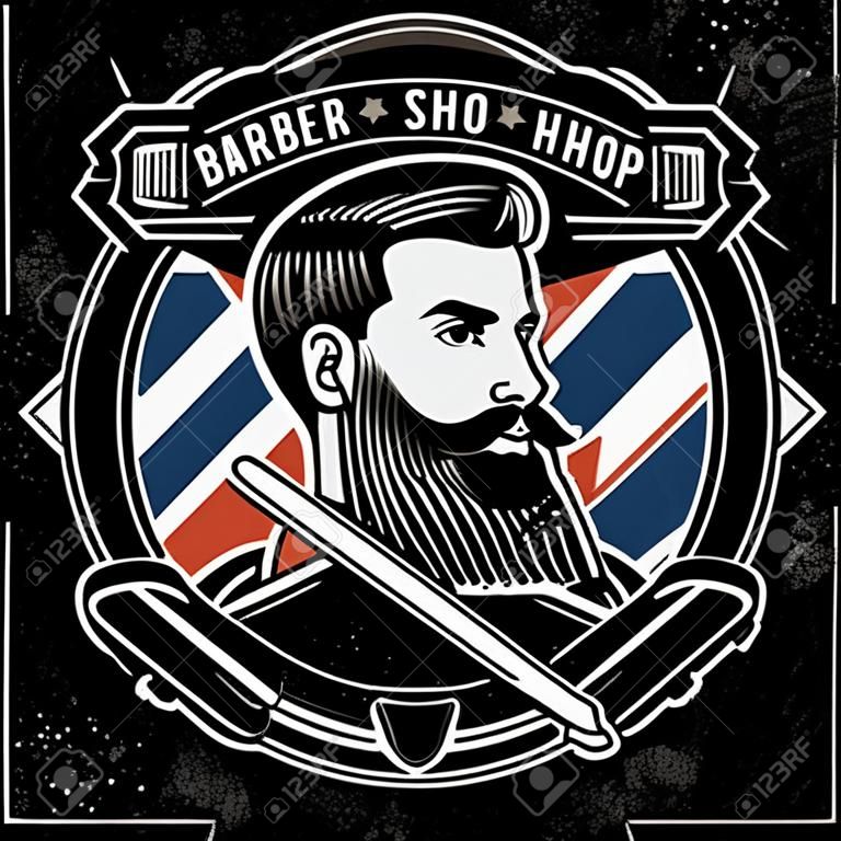 Barber shop vintage label, badge, or emblem. Vector illustration.