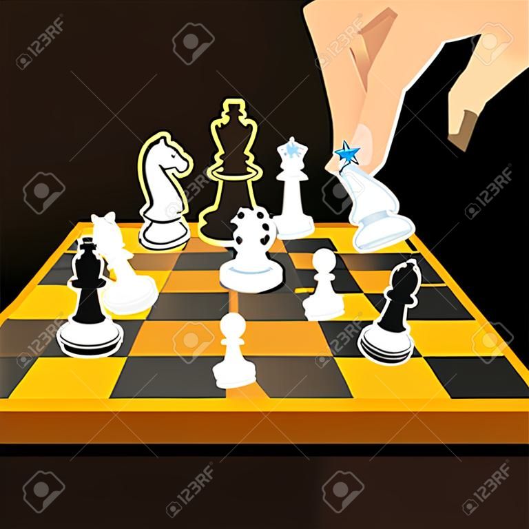 Business strategy with chess figures of chess. Isolated on brown background. 