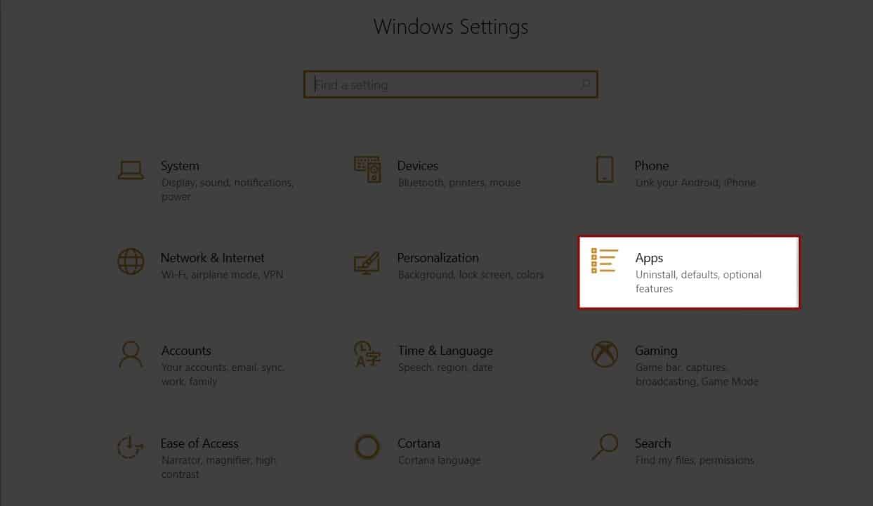 Windows 10 Setings Apps